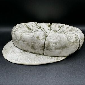 Ceramic Pageboy Newsie Cap for Decor or Trinkets in Green and White 10in